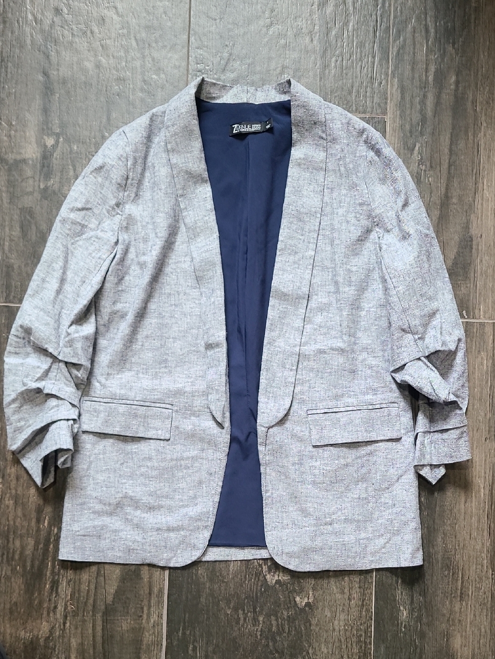 New York & Co Light Gray Open-Front Blazer with Navy Lining Suit Set